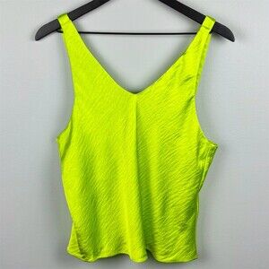 WILDFANG Cami Tank Top Womens Neon Lime Green V-Neck With Sash Tie